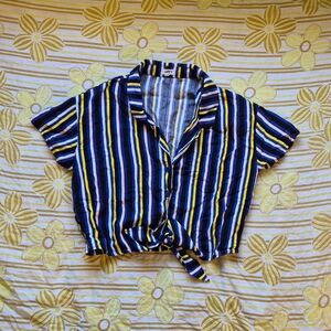 Garage Striped Button-Up Tie-Front Shirt